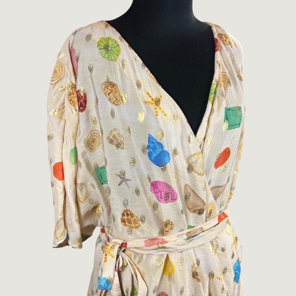 Never Fully Dressed Seashell Gold Foil Wrap Dress Cream Plus Size US 22 - Picture 5 of 16